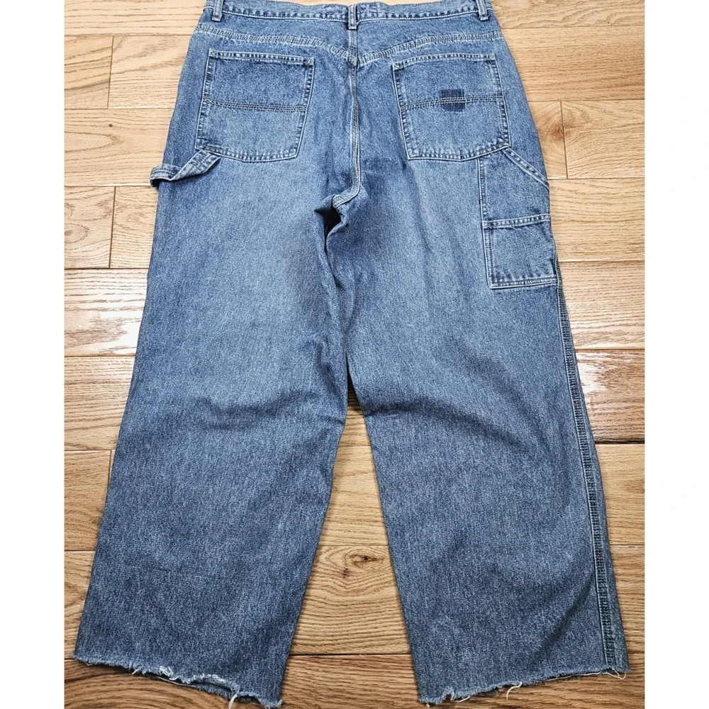 Y2K Wide Leg SkaterJeans 36x27 raw hem Super Baggy Faded sand blast